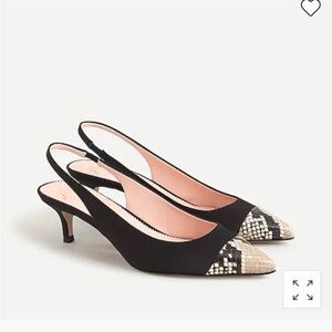 J.Crew Sophia satin Black snake print cap toe Slingback Heels Women’s size 6 NEW